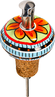 Decorative ceramic bottle stopper with floral design and cork base 