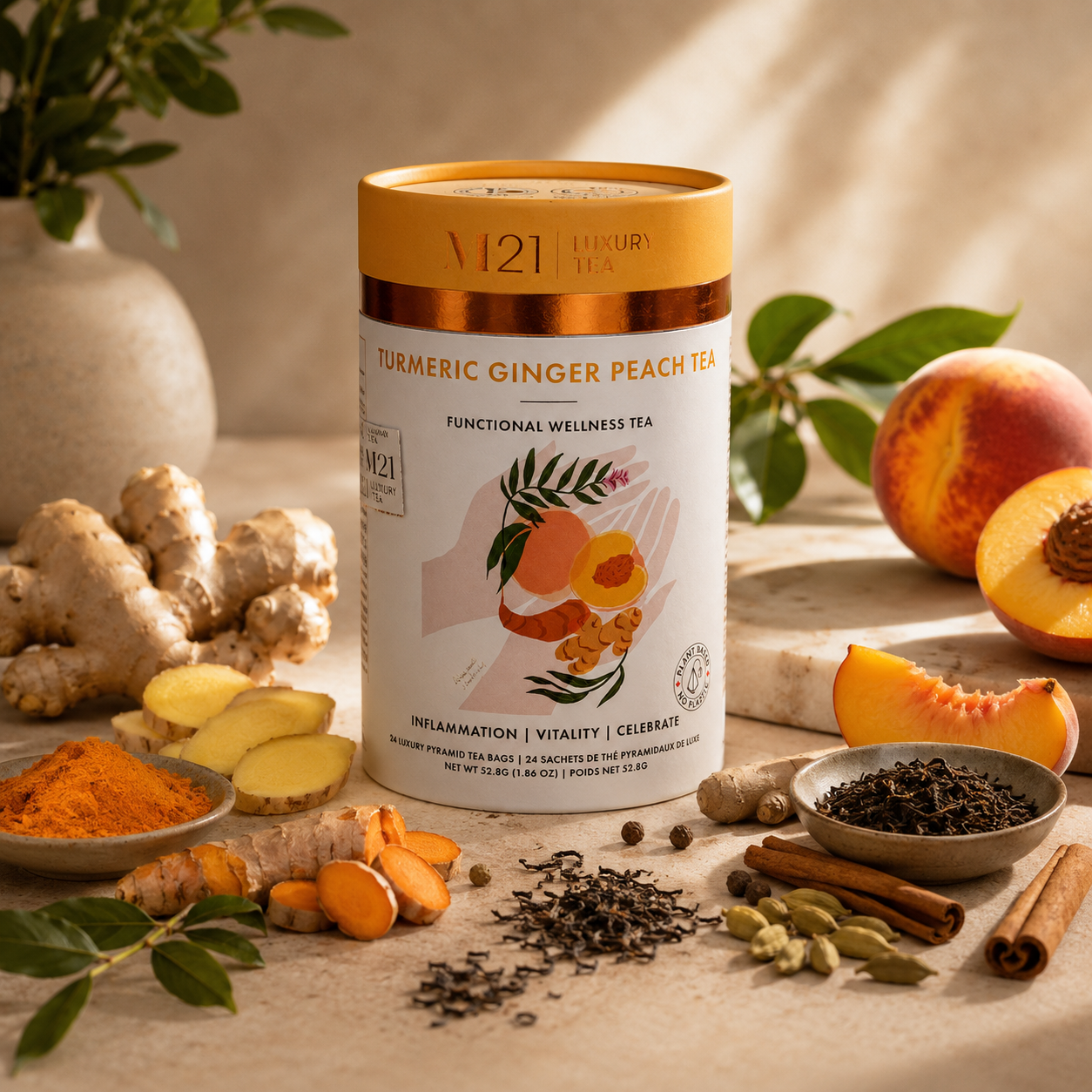 Turmeric Ginger Peach Luxury Tea | Canadian | 24 Tea Bags