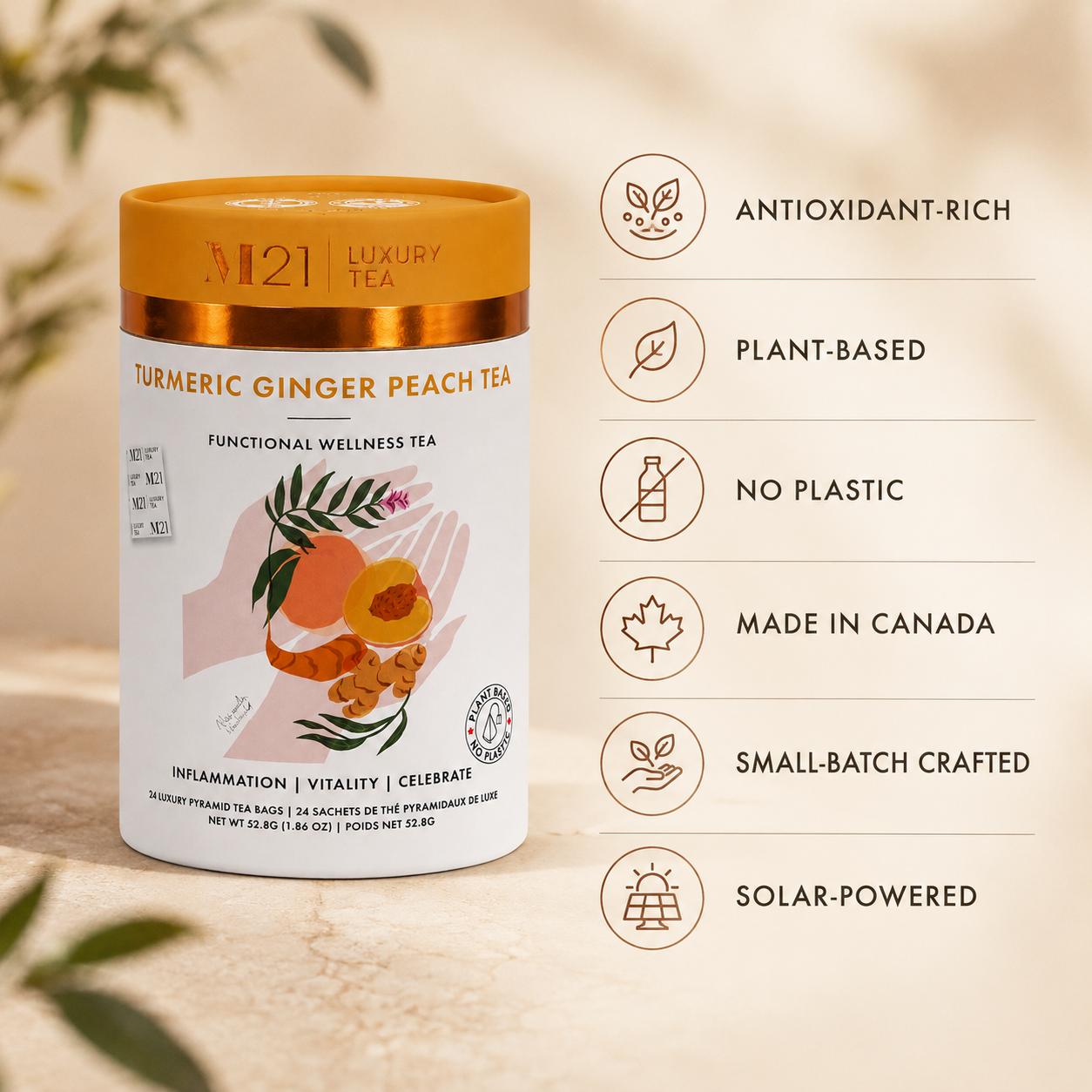Turmeric Ginger Peach Luxury Tea | Canadian | 24 Tea Bags