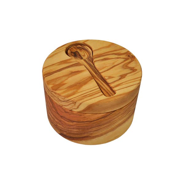 Olive Wood Salt Cellar with Magnetic Lid and NoInset Spoon