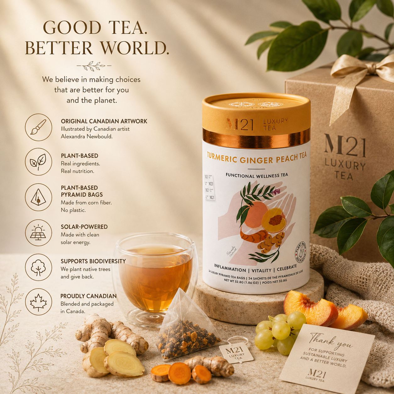 Turmeric Ginger Peach Luxury Tea | Canadian | 24 Tea Bags