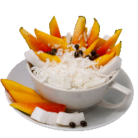 Tea cup filled with the flavors of the islands - coconut, mango, pomegranate