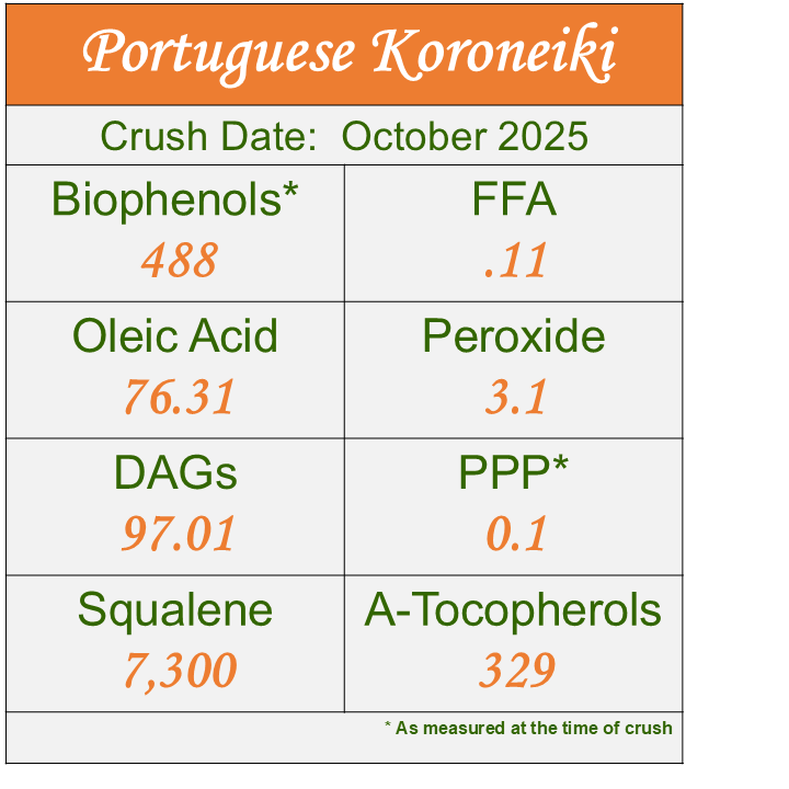 Portuguese Koroneiki  2025 - ROBUST Ultra-Premium EVOO