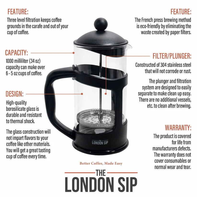London Sip Deluxe French Press Immersion Brewer