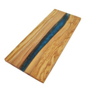 Olive Wood Cheese Board Board with River of Blue Resin