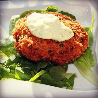 Spot Prawn Cakes Pan Fried in Coratine with Cilantro-Caper Aioli - EVOO & Vin
