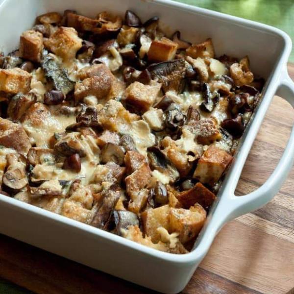 Balsamic Mushroom Bread Pudding